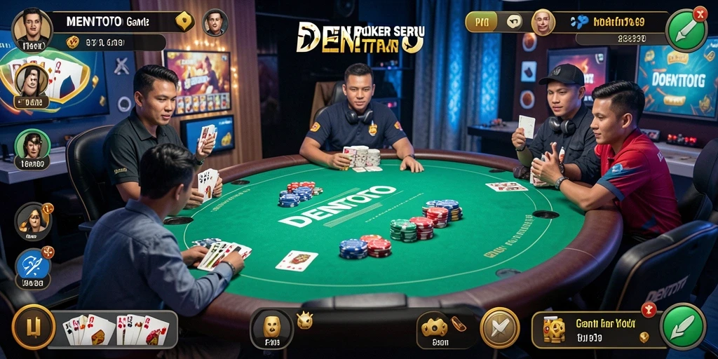 Screenshot gameplay DENTOTO menunjukkan suasana poker yang mendebarkan.