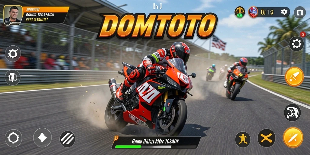 Tampilan gameplay seru dari DOMTOTO saat balapan motor.