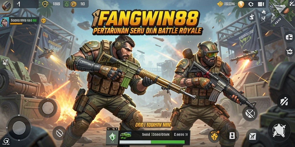 Screenshot utama menampilkan aksi mendebarkan dari gameplay Battle Royale.