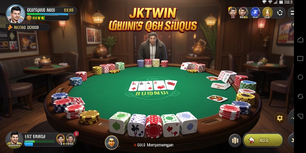 Screenshot utama JKTWIN menampilkan suasana seru permainan QiuQiu.