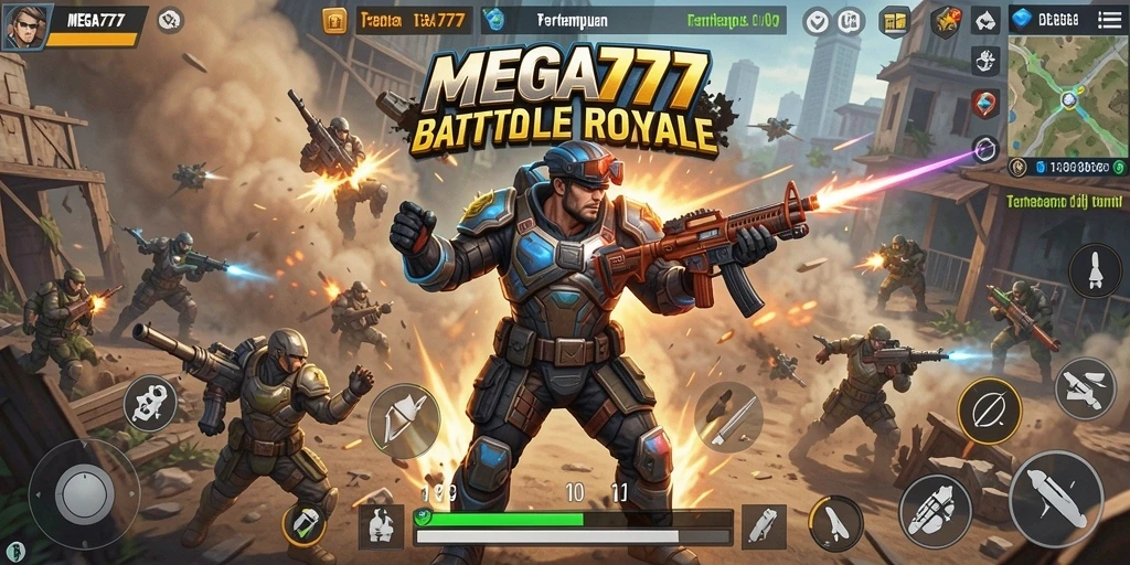 Tampilan seru gameplay <strong>MEGA777</strong> saat bertempur di arena Battle Royale.