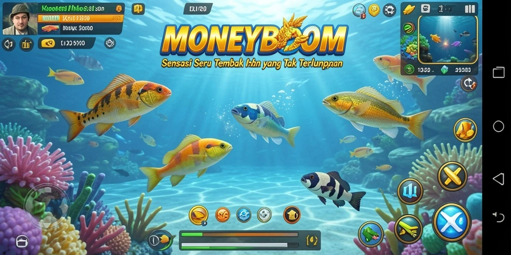 Tampilan menarik dari gameplay Tembak Ikan MONEYBOOM.