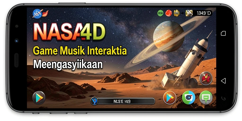 Tangkapan layar gameplay NASA4D menunjukkan pemain menikmati musik dan tantangan.
