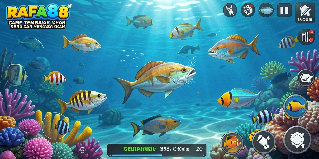 Gameplay seru RAFA88 saat menembak ikan di bawah laut.