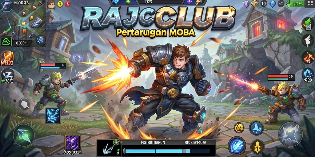 Screenshot gameplay RAJACLUB dengan aksi seru dalam pertarungan MOBA.