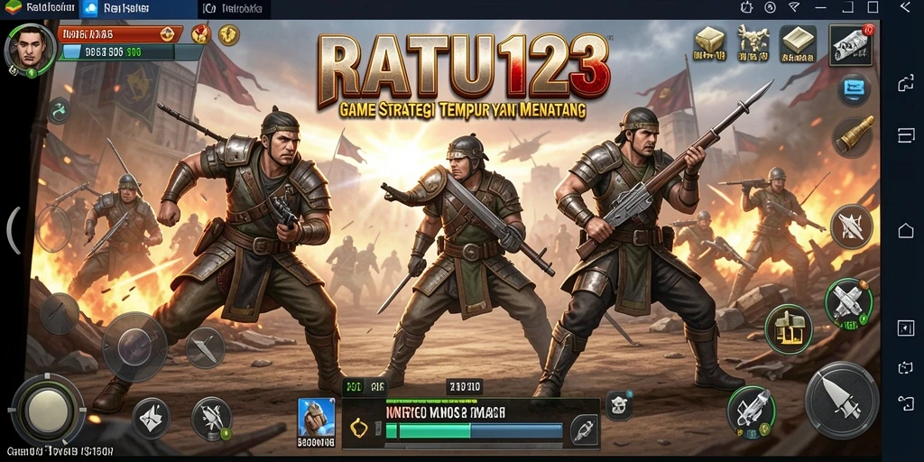 Screenshot gameplay menunjukkan strategi pertempuran yang mendebarkan di RATU123.