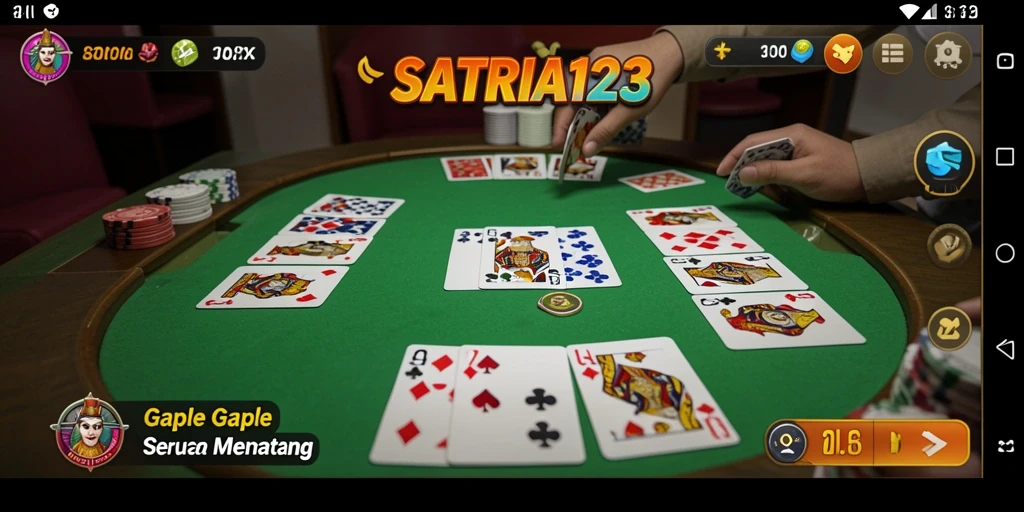 Tampilan gameplay seru dalam SATRIA123 yang menggambarkan permainan Gaple.