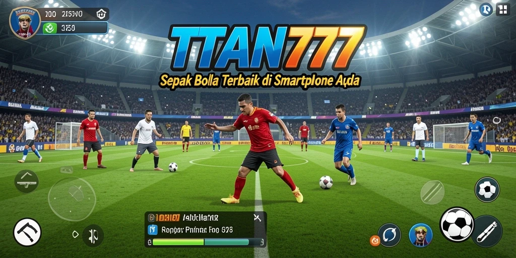 Tampilan gameplay TITAN777 yang epik dengan aksi sepak bola mendebarkan.